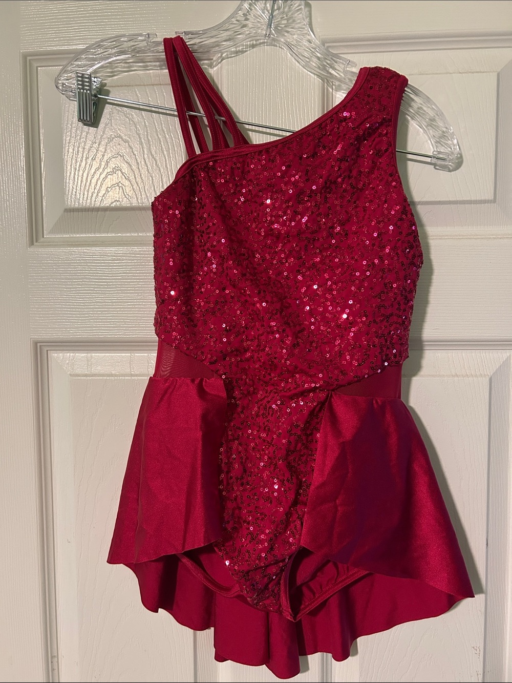 balera Red Sequin One-Shoulder Dance Leotard with Skirt